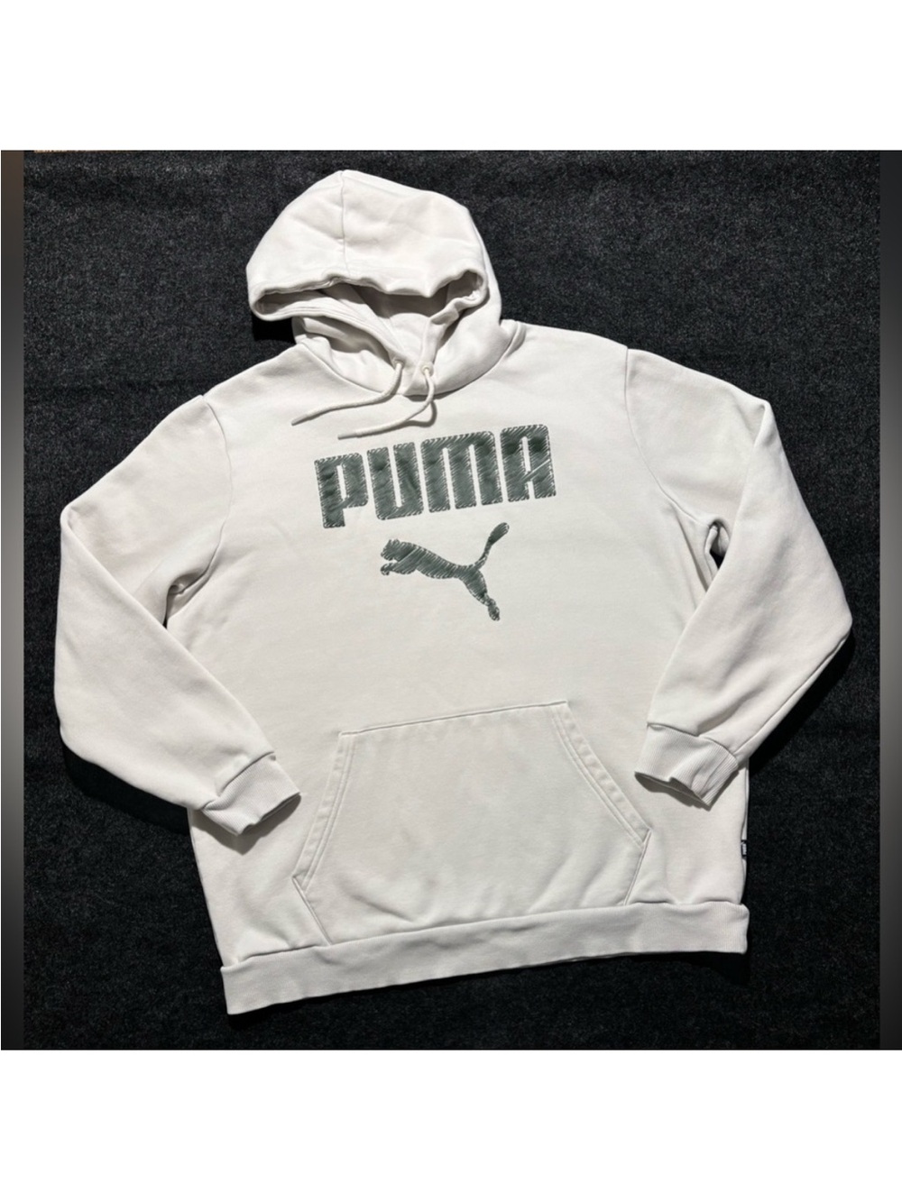 PUMA Hoodie Pullover Oversized Sweatshirt Cream Green Logo Unisex Men’s Size L